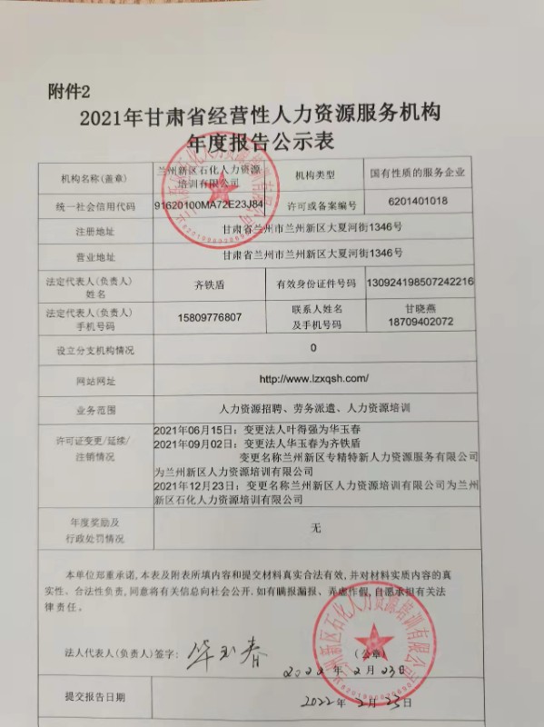 2021年兰州新区申博官网人力资源培训有限公司年度报告公示 - 新闻通告 - 新闻通告